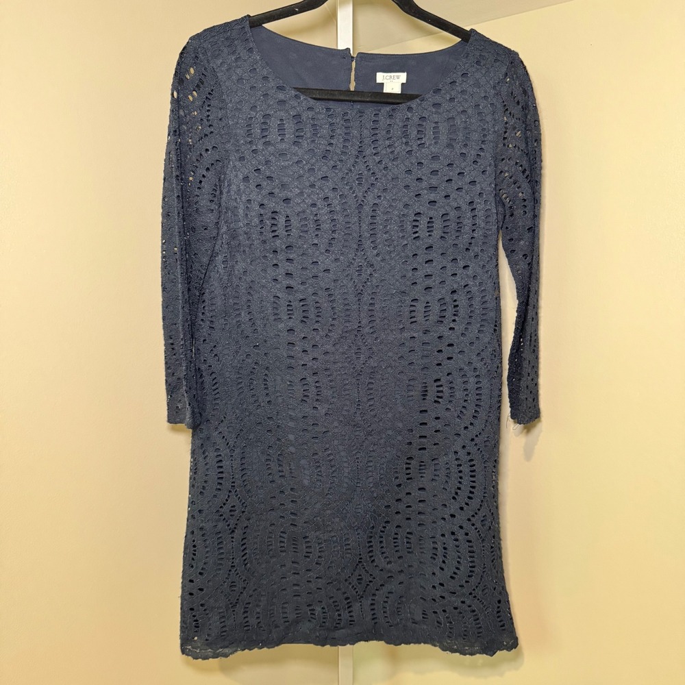 J. Crew Navy Blue Lace Overlay Dress Cocktail Party Elegant Women's Size‎ 2